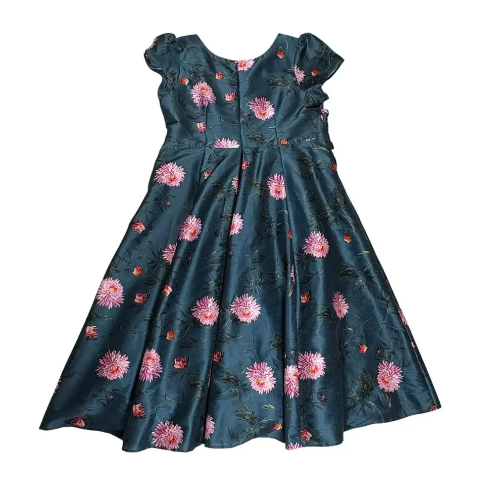 eShakti Fit & Flare Floral Taffeta V-neck Maxi Dress Women's Plus 3X Blue Pink - Picture 5 of 9